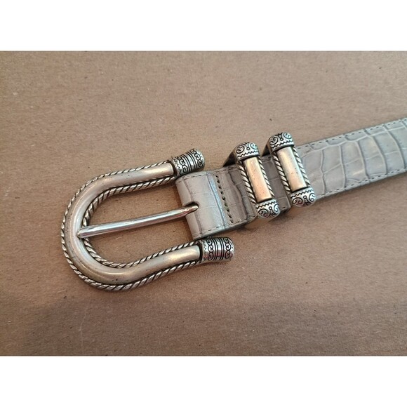 Brighton Ladies Medium 36" Long Off White Grayish Leather Embossed Silver Belt - Picture 7 of 7